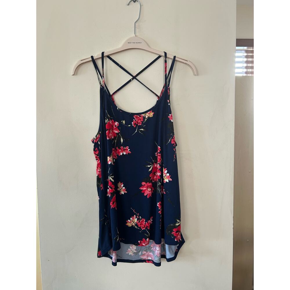 NWT Papermoon Criss Cross Tunic Halter Tank Top Women 3X Blue Floral Back Detail